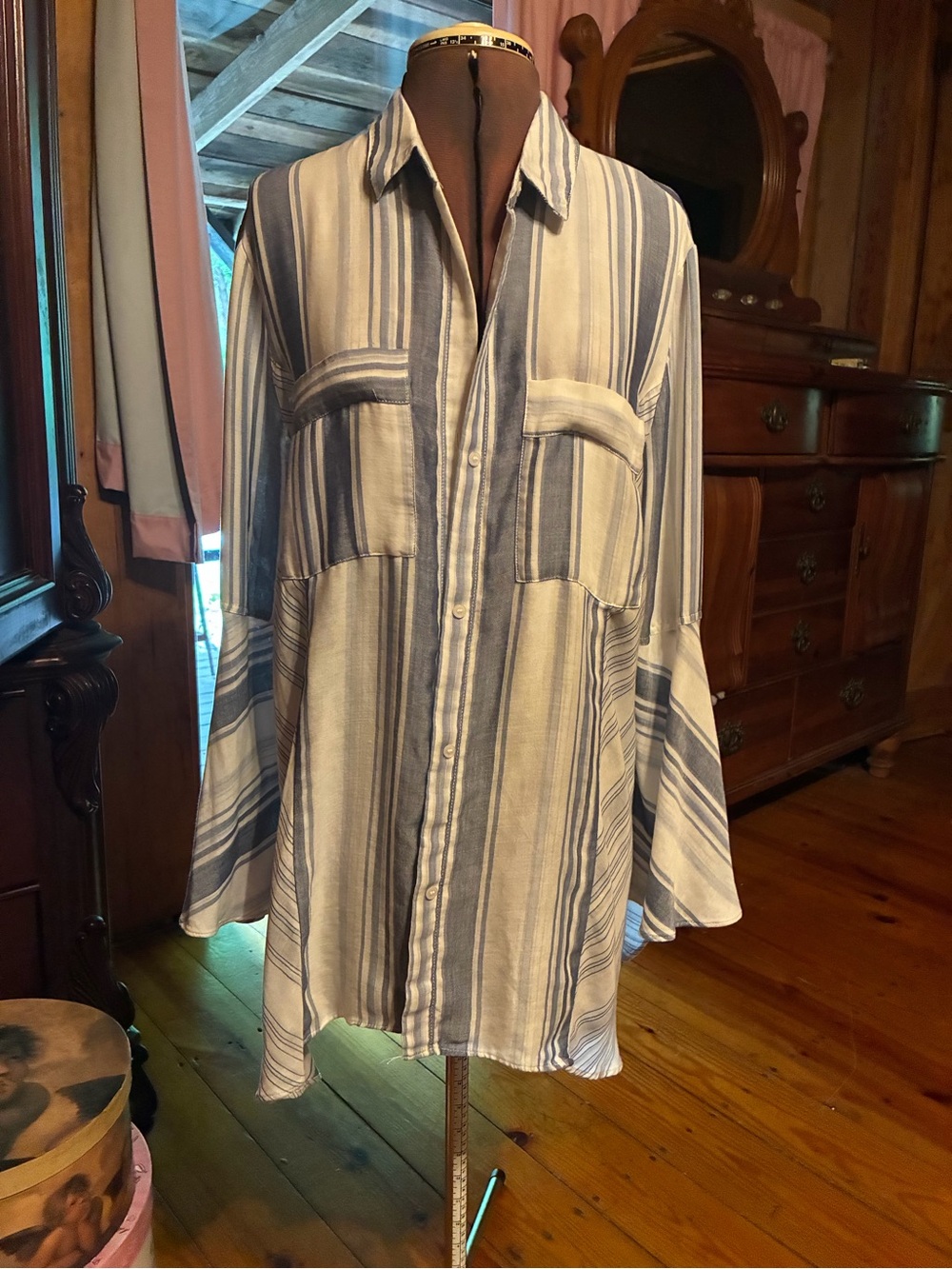 Jones New York Cream and Blue Striped Tunic